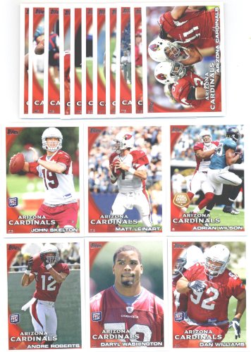 2010 Topps Arizona Cardinals Complete Team Set of 17 cards including Matt Leinart, Adrian Wilson, Larry Fitzgerald, rookies of Andre Roberts, Daryl Washington, Dan Williams, John Skelton, and more !