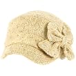 Elastafit Winter Ribbon Bow Crystals Knit Cadet Military Castro Hat Cap Beige