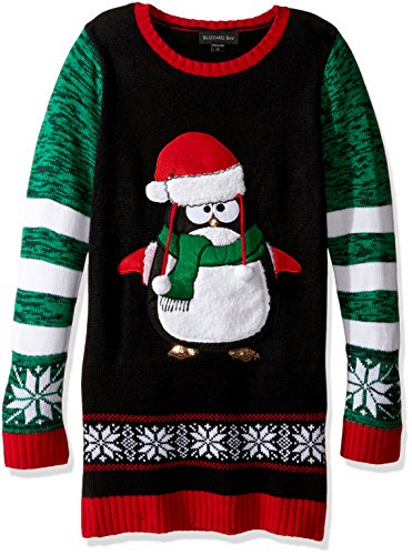 Blizzard Bay Penguin Tunic, Black/Green/Red, Big Girls L