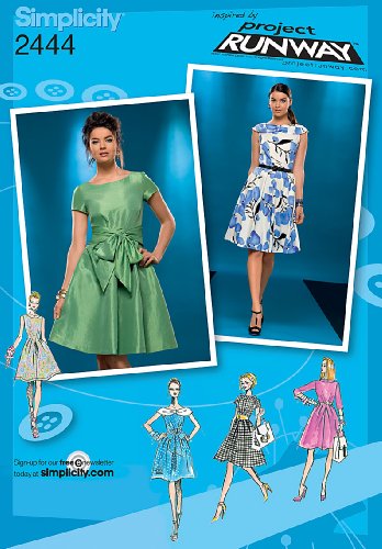 Simplicity Project Runway Pattern 2444 Misses Dress with Collar and Sleeve Variations Sizes 4-6-8-10-12