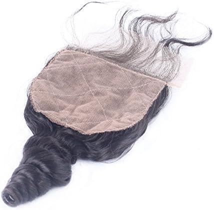 Yazi Hair Peruvian Virgin Hair Loose Wave Silk Base Closure with Baby Hair 100% Unprocessed Human Hair Silk Based Closures Can be Dyed (14 Inch)