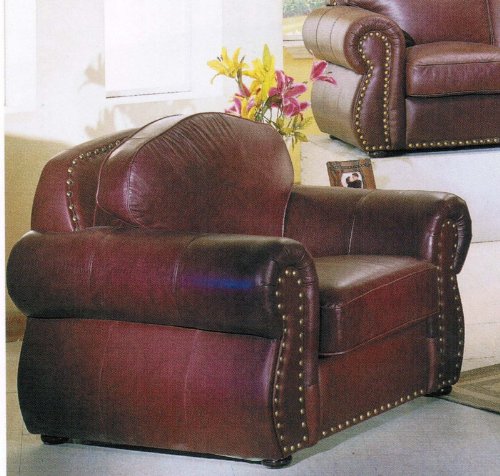 Sofa Chair Nail Head Trim Burgundy Brown Regenerated Leather