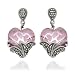Sterling Silver Marcasite and Pink Glass Heart Earrings