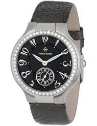 Philip Stein Womens 41D-FB-UGM Round Diamond Gunmetal Karung Strap Watch
