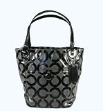 Coach Signature Coated Op Art Alex Sateen Bag Purse Tote Black Ivory