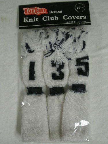 Tartan Knit club covers Golf Headcover NEW White 3 pk