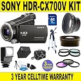 BRAND NEW SONY HDR-CX700V CAMCORDER w/ .45X SUPER WIDE ANGLE LENS + 2X TELE ....