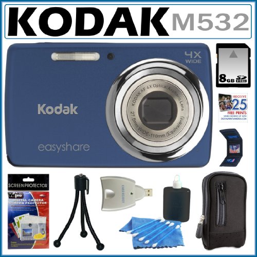 Kodak EasyShare M532 14 MP Digital Camera with 4x Optical Zoom and 2.7-Inch LCD in Blue + 8GB Accessory Kit