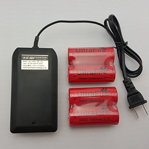 Powerful 4x26650 3.7V 7200mAh Rechargeable Li-ion Battery + Dual Charger For Flashlight Torch Lamp