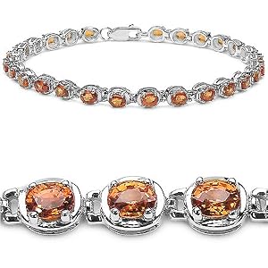 6.50 Carat Genuine Orange Sapphire Silver Bracelet by