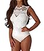 Shawhuwa Womens Sexy Floral Lace High Neck Cut Out Back Bodysuit Tops M White
