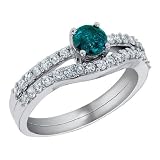 White and Blue Diamond Engagement Ring & Wedding Band Set 9/10 Carat (ctw) in 14K White Gold