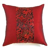 Intricately Handmade Ruby Red Cushion Cover / Pillow Sham With Silky Filigree Dragon Detail