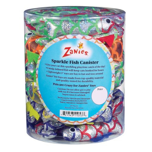 Detail image Zanies 3-Inch Sparkle Fish Cat Toy Canister, 68-Pack