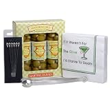 MaynardandChild Deluxe Gift pack of Stuffed Bleu Cheese Olives, Martini Picks, Olive Tongs and Cocktail Napkins