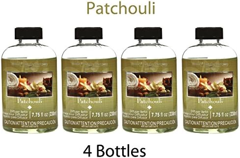 Hosley Premium Grade Candle Company 230 ml Patchouli Reed Diffuser Refill Oil for Aromatherapy - Box of 4 / 230 ml each - Made in USA