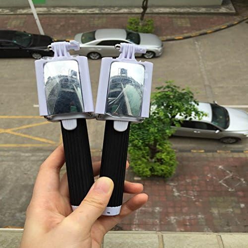 Newest Mini Wired Cable Selfie stick with Adjustable Phone Holder & Built-in Remote Shutter + Rearview Mirror for iPhone Samsung and other system over IOS 5.01 and Android 4.2.2 Smartphones