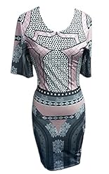 Geometric Print Round Neck  Polyester/Spandex  Dress With a Bow(s)