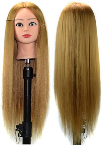 Stepupgirl Cosmetology Mannequin Manikin Training Makeup Face Head with 22 Inch Gold Yellow Synthetic Corn Hot Hair and Clamp