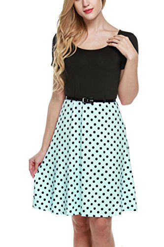 Zeagoo Women Summer Short Sleeve Polka Dots A-Line Flare Party Cocktail Dress