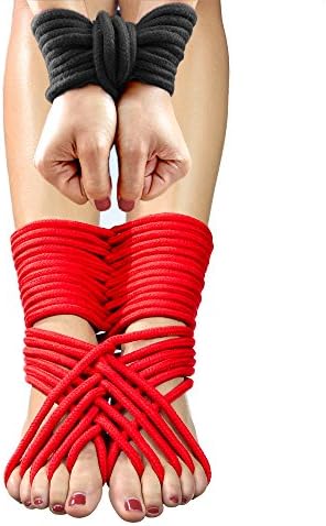 Safeword Studios 3-Pack No-Fray Shibari Bondage Rope Cotton (Braided, Red &amp; Black, 32ft &amp; 16ft)