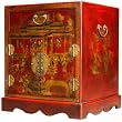 Handmade Asian Furniture - 24" Antique Style Red Leather & Chinoiserie Cabinet - Palace Design