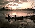 Sunset Fisherman Dog Boat Fishing River Print POSTER NR - 20" x 16"