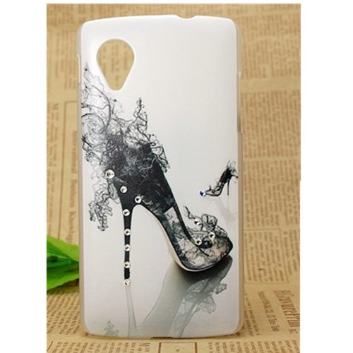 EVTECH(TM) Painted Rhinestone Series Crystal Heels Handmade Crystal Rhinestone Heart Diamond Bling Cover Soft Faceplate PC Case for Google Nexus 5