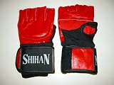 Grappling Gloves RED Leather Fingerless- Size MEDIUM