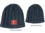 Miller High Life Beer Alcohol Beanie - Blue Ribbed Patch Logo Skull Cap Hat