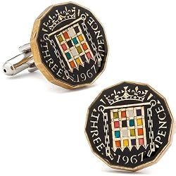 Hand Painted Authentic Three Pence Coin Cufflinks