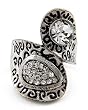 Antique Silvertone Clear Rhinestone Stretch Fashion Ring
