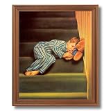Boy Teddy Bear Waiting For Dad Picture Oak Framed Art Print