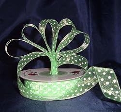 Organza Polka Dot Ribbon -5/8"- Lime Green/White Dots - 25 Yards (75 Ft)