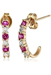 18k Yellow Gold-Plated Sterling Silver Created Ruby Half-Hoop Earrings