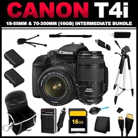 Canon EOS Rebel T4i 18.0 MP CMOS Digital SLR with 18-55mm EF-S IS II Lens + Canon EF 70-300mm f/4-5.6 IS USM Lens for Canon EOS SLR Cameras (16GB Intermediate Bundle Kit) - 6558B003,0345B002