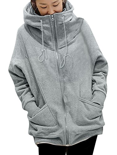 Allegra K Women Winter Full Zip Hoodie Varsity Hoody Hooded Coat