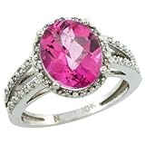 10k White Gold ( 11x9 mm ) Halo Engagement Pink Topaz Ring w/ 0.105 Carat Brilliant Cut Diamonds & 4.35 Carats Oval Cut Stone, 7/16 in. (11mm) wide, size 5