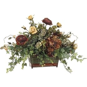 Silk Flower Ledge Planter w/ Roses and Hydrangeas ARWF2455-108