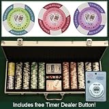 500 Casino Grade Tournament Pro 11.5 gram Poker Chips w/ Free Timer Dealer Button. Premium Composite Clay Poker Chips, Includes Aluminum Case.