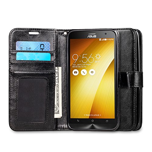 Asus Zenfone 2 Case, J&D [Stand View] Asus Zenfone 2 Wallet Case [Slim Fit] [Stand Feature] Premium Protective Case Wallet Leather Case for Zenfone 2 (5.5 ") ZE550ML / ZE551M (Wallet Black)