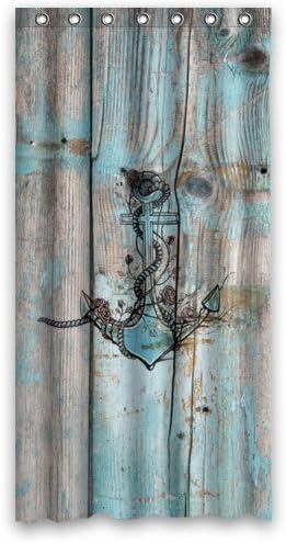 Shower Curtain Artistic Designer From Mr Kill Designs Stylish, Decorative, Unique, Cool, Fun, Funky Bathroom - 36"(W)x 72"(H) Romantic Old Anchor with Roses Darkwood Painted Floor