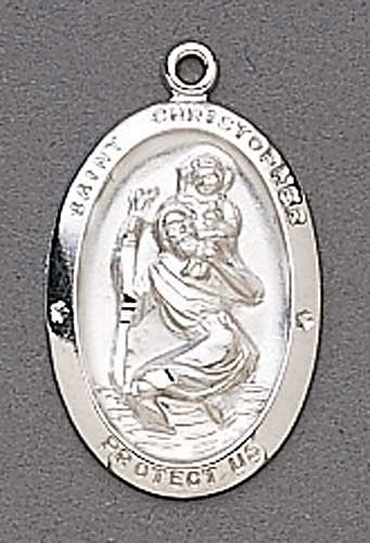 Pack of 2 Sterling Silver Religious Saint Christopher Pendant Necklaces 18