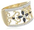 Yellow Gold Plated Sterling Silver Sapphire with Diamond-Accent Flower Ring