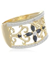 Yellow Gold Plated Sterling Silver Sapphire with Diamond-Accent Flower Ring