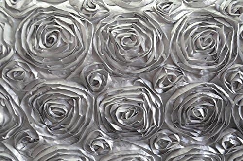 Silver Satin Rosette Embroidered Table Runner 15" x 108"