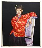 Woman in Red on Chair - Asian Portrait Hand Painted Chinese Contemporary Art