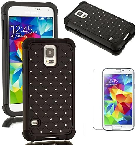 Samsung Galaxy S5 case, Moreyoulike Bling Rhinestone Shockproof Resistant Silicone Gel Soft Case with Hard Plastic Matte Cover with Free Screen Protector (Bling_Black)