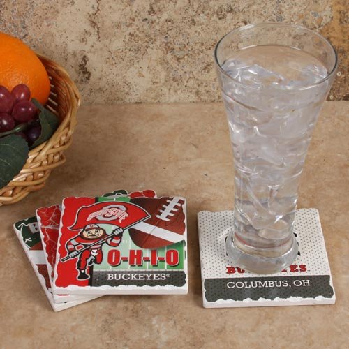 Ohio State Buckeyes Assorted Tumbled Stone Coaster Set of 4, Highland Graphics