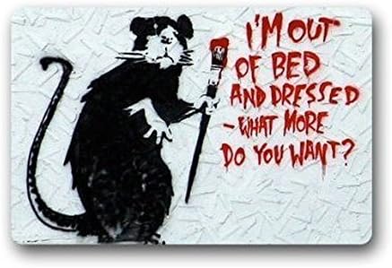 Funny Rubber Doormat Banksy Classic Graffiti Work Decorative doormat Indoor/Outdoor doormat Non-woven Fabric Non Slip Shower/Floor/Bathroom Mat Decor 18x30inch